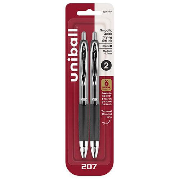 uniball Retractable Gel Pens 0.7mm Black, 2 Pack